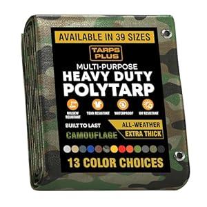 Tarps Plus Poly Tarps, Camo Tarp 10×12 ft, 12 Mil Heavy-Duty, Waterproof, UV Resistant, Reinforced Grommets, All-Purpose Cover