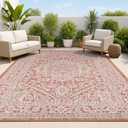JONATHAN Y Medallion Weave Indoor Outdoor Area Rug 8X10 Red/Taupe, Sinjuri Textured for Backyard, Patio, Porch, Easy-Cleaning, High Traffic, Pet-Friendly, Non-Shedding (SMB101A-8) (7'9" x 10' (Rectangular)