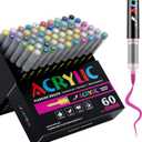 60 Colors Acrylic Marker With Brush Tip Automatic Ink Control, Water Based Ink Paint Markers For Rock Painting, Canvas, Wood, Ceramic, Glass, Stone, Fabric, DIY Crafts Textile & Art Supplies