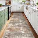 2'6''x12' Washable Kitchen Runner Rug: Modern Abstract Runners for Hallway Soft Non Slip Rugs with Rubber Backing Low Pile Thin Floor Carpet for Entryway Bedroom Bathroom Indoor(Brown/Brick,2'6''x12')