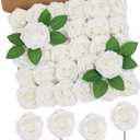 MACTING 30PCS Artificial Glitter Roses Real Looking Fake Flowers with Stem White Foam Roses for Wedding Bouquet Centerpieces Party Wreath Home Easter Spring Mothers Day Decorations