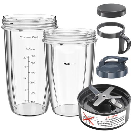 Nutribullet Blender Cups & Blade Replacement Set, 32oz & 24oz Nutribullet cups with Lid To-Go Lid and Lip Ring, Replacement Cups for Nutri Bullet Blenders 600w & Pro 900w Accessories 6 PCS