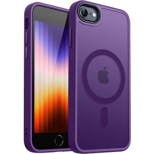CANSHN Magnetic Case for iPhone SE 2022/iPhone SE 2020/iPhone 8, Built in Magnets Compatible with MagSafe, Translucent Matte Back Phone Cover for iPhone 8/SE 2/SE 34.7" Frosted Deep Purple
