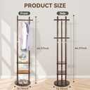 Rotary Coat Rack Freestanding Wood Clothing Rack with 3 Storage Shelves and 5 Hooks Heavy-Duty Coat Tree for Corner Entryways Living Rooms and Bedrooms, Walnut