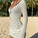 MakeMeChic Women's Swimsuit Coverup Crochet Mini Dress Bathing Suit Beach Cover Up (White), XS