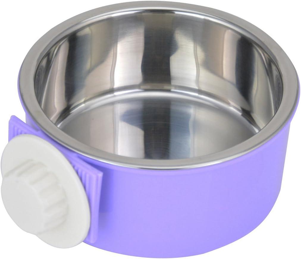 Crate Dog Bowl Removable Stainless Steel Water Food Feeder Bowls Cage Coop Cup for Cat Puppy Bird Pets (Small, Purple)