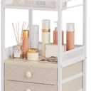 FURFUN Makeup Organizer Storage Cart with Drawers, Floor Rolling Skincare Vanity Organizer Mobile Cosmetic Display Case Stand for Makeup Brushes, Nail Polish, Perfume Organizer for Women Matte White