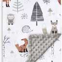 HOMRITAR Baby Blanket for Boys Girls Soft Plush Minky Blanket with Double Layer Dotted Backing for Toddler with Forest Foxes Multicolor Printed 30 x 40 Inch (75 x 100 cm)