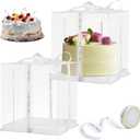 12x12x10inch 8Pcs Tall Cake Boxes Clear Display Gift Boxes with Ribbon,Pre Folded Lid for 10" and 11" Inch Tall Layer Tiered Cakes and Bakery Display Birthday Wedding Party(Clear , 12*12*10inch/8Pcs)