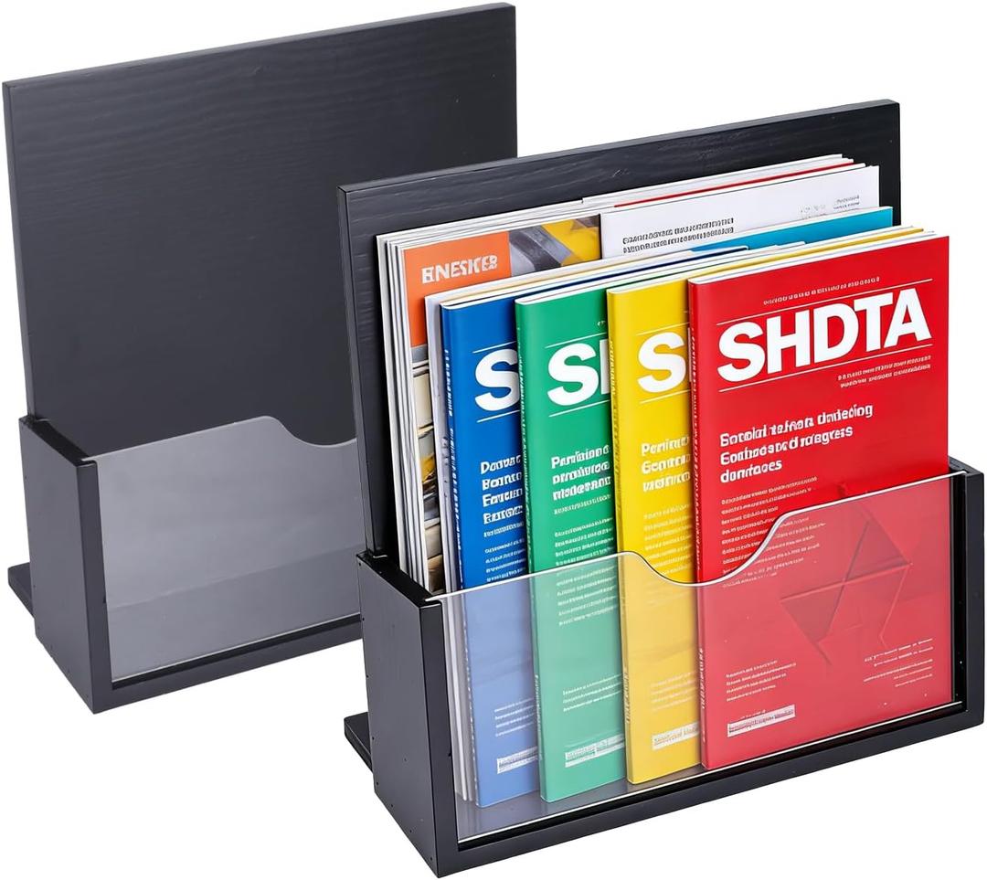 2 Pack Brochure Holder, 8.5x11 Wooden Sign Holder with Acrylic Divider, Literature Organizer Magazine Holder Flyer Display Stand, Countertop Organizer for Magazine, Pamphlet, Menu, Journals