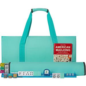 American Mahjong Game Set, 166 Light Green Tiles, 4 All-in-One Color Rack/Pushers, Complete Mahjong Tile Set, Light Green Carrying Bag