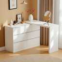 6 Drawer Dresser with Extendable Table, L-Shaped 6-Drawer Desk & Vanity Combo, MDF White Dresser with Storage, Adjustable Vanity with 6 Drawers for Bedroom, White