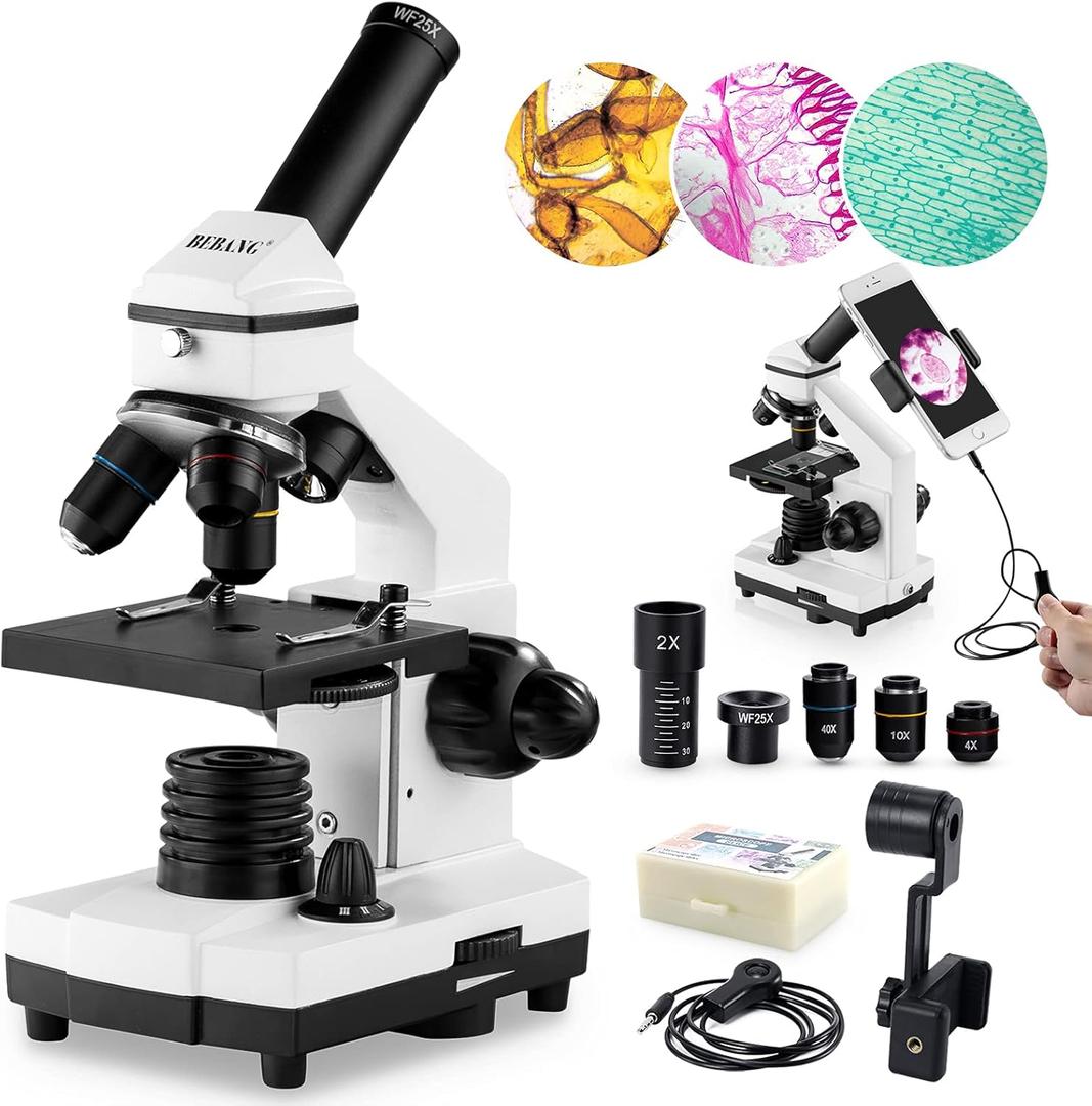 Microscope for Adults Kids, 100X-2000X BEBANG Compound Microscope with Microscope Slides, Microscope Kit for Kids Students Home School Lab