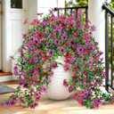 QCQHDU Artificial Hanging Flowers for Outdoors,2Pcs Fake Hanging Plants 29.5 Inch Long for Spring Summer Decoration,UV Resistant Faux Flowers for Patio Porch Garden Yard Decor, Light Purple Red