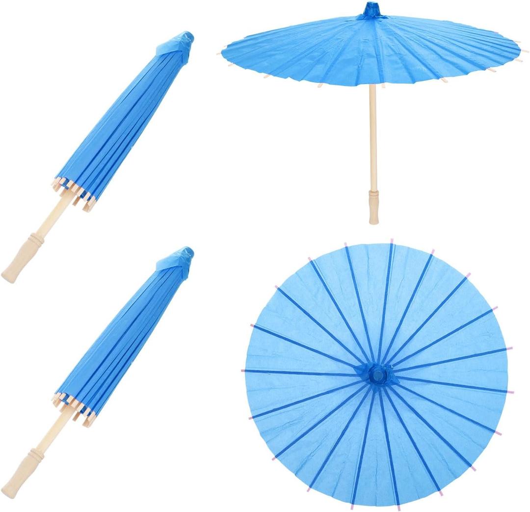 MECCANIXITY 2 Pcs Paper Umbrellas ,24" Paper Parasol Umbrella DIY Oiled Paper Painting Umbrellas for Photography Props Craft Party Wedding Decoration,Blue