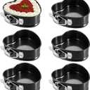 Hoolerry 6 Pcs Mini Heart Springform Pan 4 Inch Heart Shape Mini Cheesecake Pans Non Stick Cake Mold Small Cake Mold with Drop Bottom for Air Fryer Pressure Cooker Baking (Solid Color,Black)