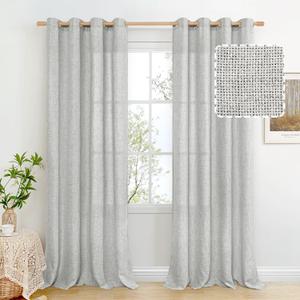 Linen Curtains for Living Room 1 Panel, Burlap Curtain for Bedroom Dining Room Farmhouse Light Filtering Privacy Grommet Window Drape,  80 x 37 Inch, Light Grey  