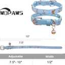 Leather Cat Collars with Bell and Safety Elastic Belt Moon and Stars Stud Adjustable for Cats and Kitten Girl boy Size 7.5-10 Inch (Light Blue)