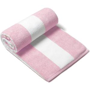 CLOWOOD Plush Oversized Beach Towel - Cotton 40 x 70 Inch Large Thick Pink Striped Cabana Pool Swimming Towel