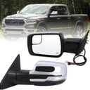 Left Driver Side Mirror Compatible With 2019 2020 2021 2022 2023 2024 2025 Ram 1500 With Power Folding Heated Turn Signal Puddle Light Temperature Sensor Chrome Replace#68462769AB(8+6Pins)