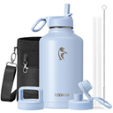 Coolflask Half Gallon Water Bottle Insulated with Straw & 3 Leakproof Lids