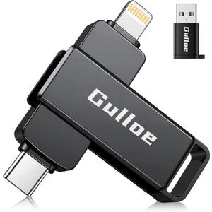 Gulloe 256GB Flash Drive Intended for iPhone, Memory Stick Storage for Photos and Videos Backup, Compatible with iPhone iPad Android PC, Plug and Play, No Application Required (Metal Grey)