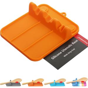 Spoon Rest, Silicone Spoon Holder for Stove Top with Drip Pad Suitable for Multiple Kitchen Gadgets, 3-Groove Upgraded Utensil Rest for Kitchen Counter, Heat-Resistant Dishwasher Safe, Orange