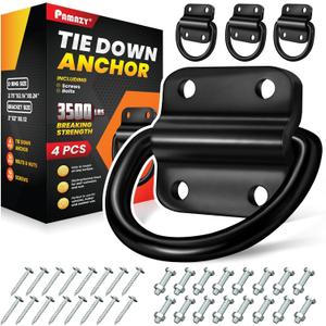 4PCS Heavy Duty Steel D Rings Tie Down Anchors, Ultra Durable 3500 Pound Breaking Strength Surface Mount Hooks Securing Cargo for Trailer, Truck Bed, with Screws & Bolts