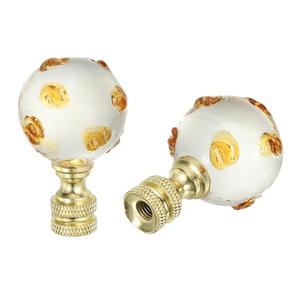 PATIKIL 1/4-27 Lamp Finial Cap for Lampshade Harp Top, 2Pcs Cap Nut Screw Cap Knob Clear Spiral Ball Shaped Glass Lamp Shade Decoration for Table Floor Lamp, Yellow