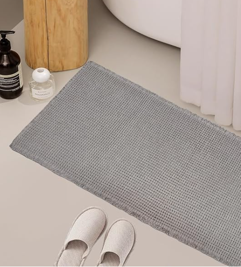ZALL Beige Waffle Bath Mat,Super Absorbent Non Slip Bathroom Rug, Gray 24x36inch,Machine Washable Ultra Soft Floor Mats