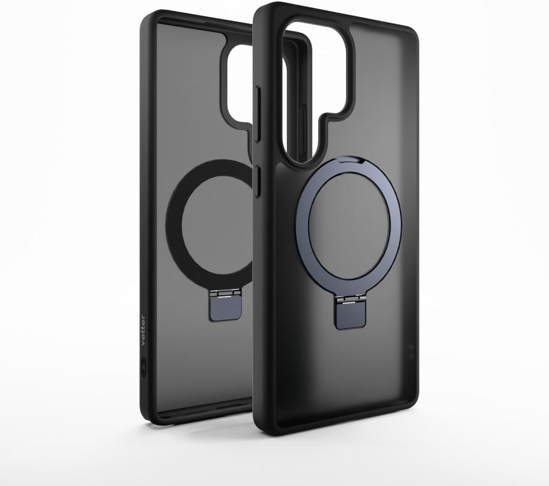 Slim Black Clear Case - Compatible with Samsung Galaxy S25 Ultra, Lightweight Design, with Round Back Stand, Ultra Clear Protection with Stylish Black Accents