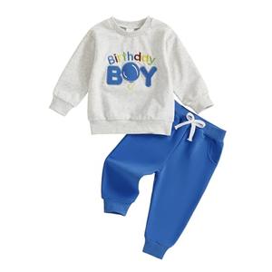 FYBITBO First 1st 2nd 3rd Birthday Baby Boy Outfit Crewneck Sweatshirt And Pants Birthday Outfits Boy Clothes (Long Sleeve Birthday Boy Blue, 18-24 Months)