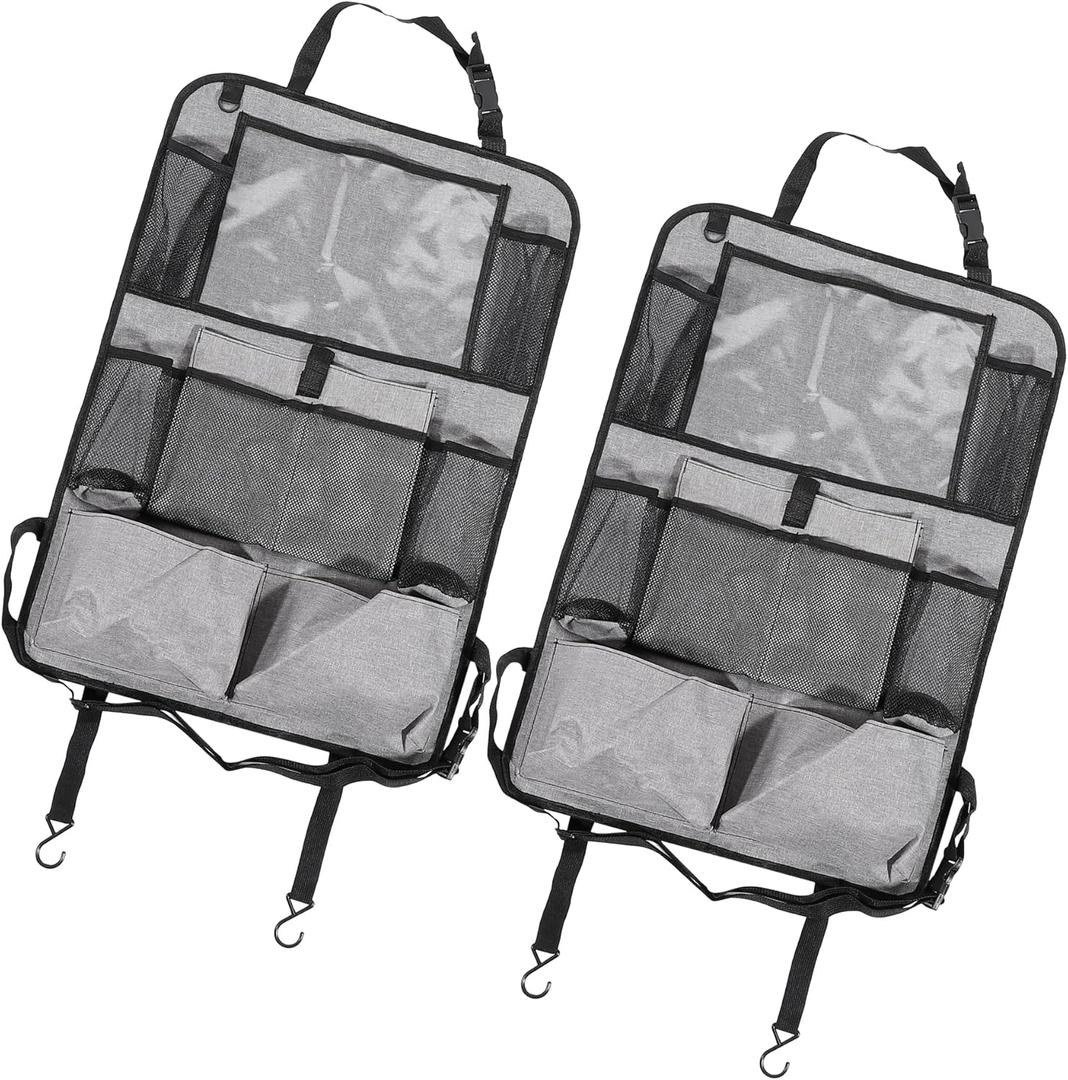 ACROPIX Car Back Seat Organizer Backseat Kick Mat Protector with Touch Screen Tablet Holder 7 Pockets Storage Bag Oxford Cloth Gray - Pack of 2