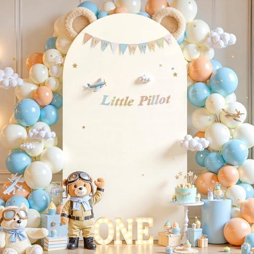 Beige Arch Backdrop Cover, 7.2FT Polyester Fitted Wedding Arch Stand Cover Round Top Chiara Stretchy Arch Backdrop Cover for Birthday Party Ceremony Banquet Decoration