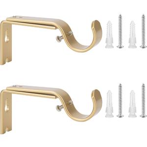 Ycolnaefllr Set of 2 Golden Heavy Duty Adjustable Curtain Rod Brackets Holders Curtain Rod Hanging Brackets for 1 Inch Rod