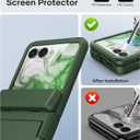 ATATOO for Motorola Razr 2024 Case, Built-in Card Holder (Store 3 Cards) & Hinge Protection & HD Screen Protector, Military Grade Protection, Sturdy Durable Wallet Phone Case for Moto Razr 2024, Green