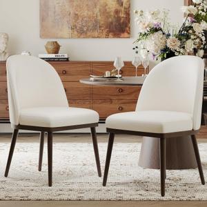 COLAMY Upholstered Dining Chairs Set of 2, Wooden Dining Room Kitchen Chairs with Wood Frame and Curved Backrest, Modern Fabric Dinner Chairs, Beige
