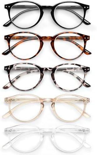 JOLISU 5 Pack Reading Glasses For Women/Men-Blue Light Blocking Computer Reader w/Round Frame - Retro Clear Lens Fake Eyeglasses（2.5）