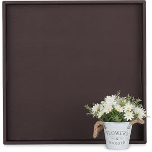Hanobe Large Ottoman Serving Tray: Faux Leather Coffee Table Trays with Handles 22 Inch Square Extra Big Oversized Aesthetic Modern Brown Ottoman Topper for Living Room Parties Home