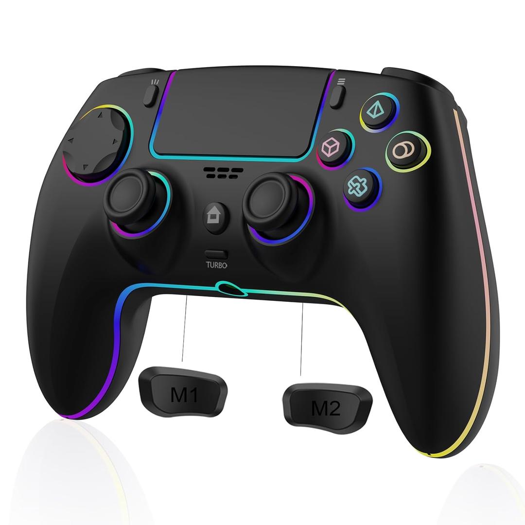 Wireless Controller for PS5 Pro/PlayStation-5/PC/Mac with Hall Effect joystick trigger/Back Paddles/Cool RGB/Motion Sensor/TURBO/3.5mm Audio Jack - Built-in Speakers Support P-S5 Console Audio (Night Black)