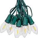 Novelty Lights 25FT C9 LED Transparent Plastic Christmas Lights (25 Bulbs) Novelty Lighting, C9 Christmas Lights Outdoor (Warm White)
