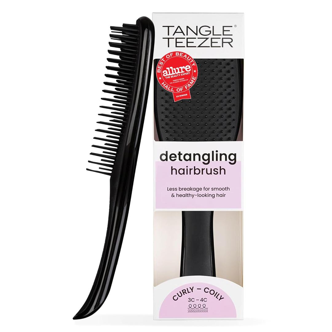 Tangle Teezer Ultimate Detangler Curly Hair Brush, 3C to 4C, Black | Patented two-tier, firm-flex teeth detangle, reduce breakage & frizz on wet or dry hair; hairbrush for curly to coily hair