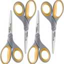 Westcott 8-Inch Titanium Bonded Scissors for Home, Office, and Classroom - Perfect for Cutting Paper, Sewing, and Crafts - Heavy-Duty Design with Soft Handle - Gray/Yellow - 4-Pack