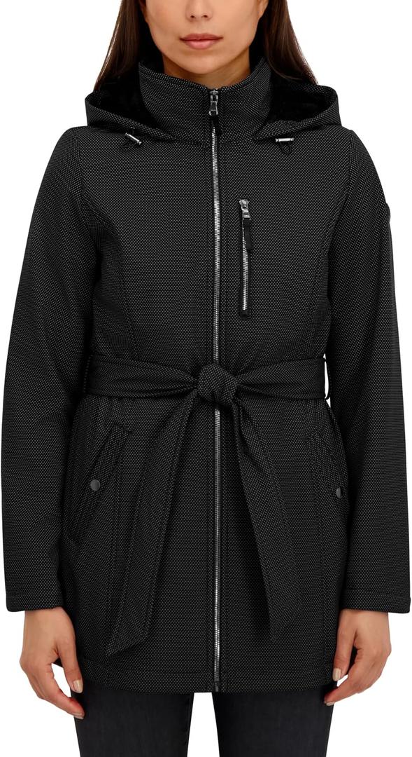 HFX Women's Softshell Transitional Jacket Bonded Mellow Pile, Wind & Water Resistant Coat, Faux Fur Lining (Black, M)