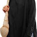 Womens Oversized Long Sleeve Shirts Crew Neck Casual Tops Loose Fit Side Slit Fall Tees (Medium, Black)