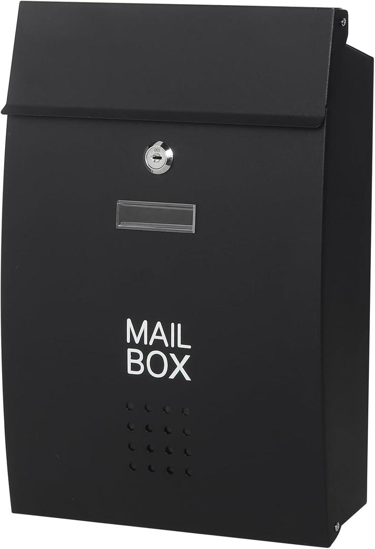 Wall-Mount Mailbox for Outside,Large Capacity Mail Box Waterproof and Rust-Resistant, Galvanized Steel Metal Post Box, Mailboxes for House, 15.2 x 10.1 x 3.3 Inch, Black