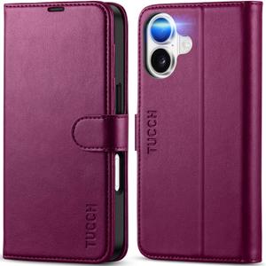 TUCCH Wallet Case for iPhone 17 (6.3") 2025, RFID Blocking 4 Card Holders | Kickstand | Shockproof TPU Shell | PU Leather | Magnetic Closure | Protective Flip Folio Cover | Plum Purple