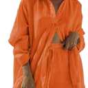 VamJump Women's 2 Piece Outfits Casual Long Sleeve Button Down Shirt and Shorts Tracksuit Matching Sets (Orange, M)