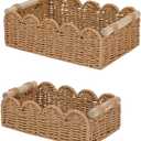 CubesLand Paper Rope Scalloped Edge Decor Baskets for Home, Living Room, Bedroom, Toilet Basket for Over Toilet Storage Shelf, End Table, Shelves and More, Both Storage&Decor, Set 2 Neutral