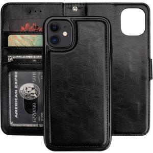 Bocasal for iPhone 11 Wallet Case with Card Holder PU Leather Magnetic Detachable Kickstand Shockproof Wrist Strap Removable Flip Cover for iPhone 11 6.1 inch (Black)